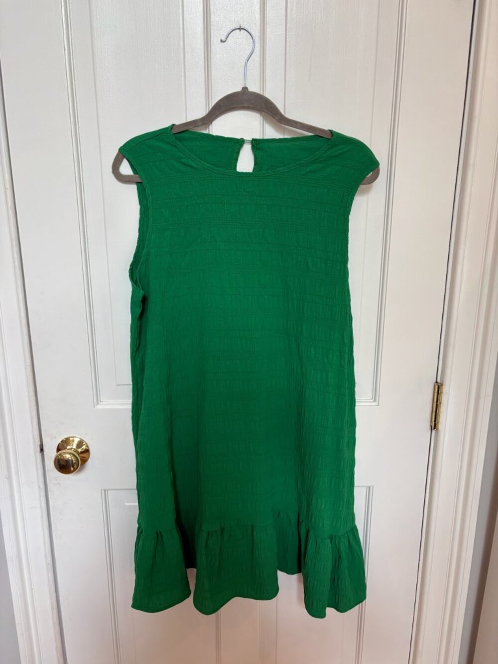 Emerald Green Textured Sleeveless Shift/Drop-Waist Mini Dress